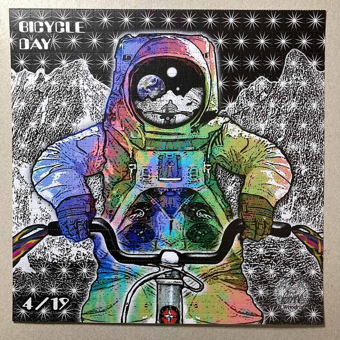 Space Man Bicycle Day Blotter Art Signed By Brian Woodruff