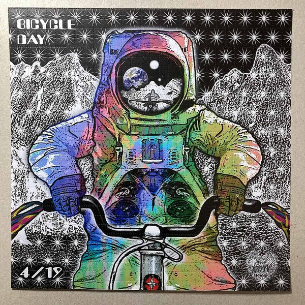 Space Man Bicycle Day Blotter Art Signed By Brian Woodruff