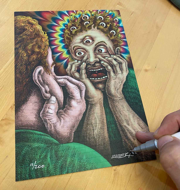 Emek "Not Again'" Blotter Art