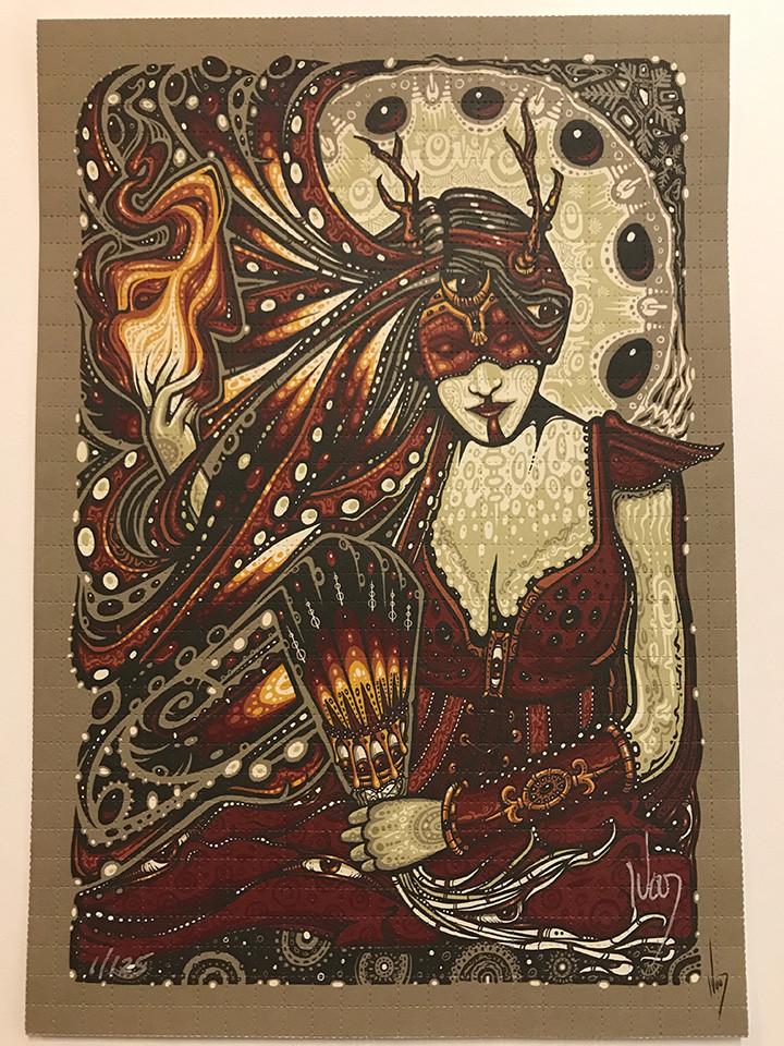 "Yule Fire Woman" Blotter Art by Jeff Wood