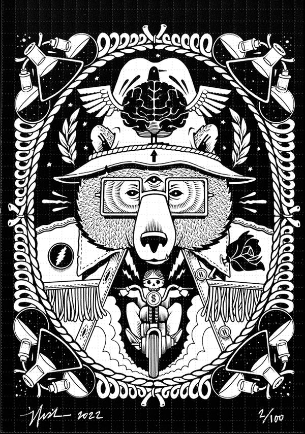 Jeremy Fish "The Bear" Blotter Art